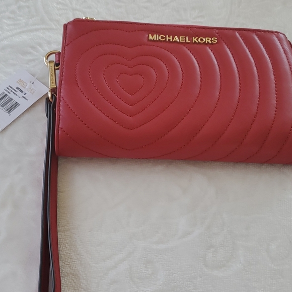 MK Red Heart Scarlet Double Zip Wallet Leather W. - Picture 1 of 12